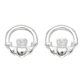 Sterling Silver Round Claddagh Stud Earrings fine designer jewelry for men and women